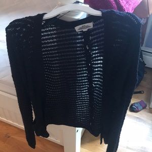 Navy blue cardigan with cross stitch back